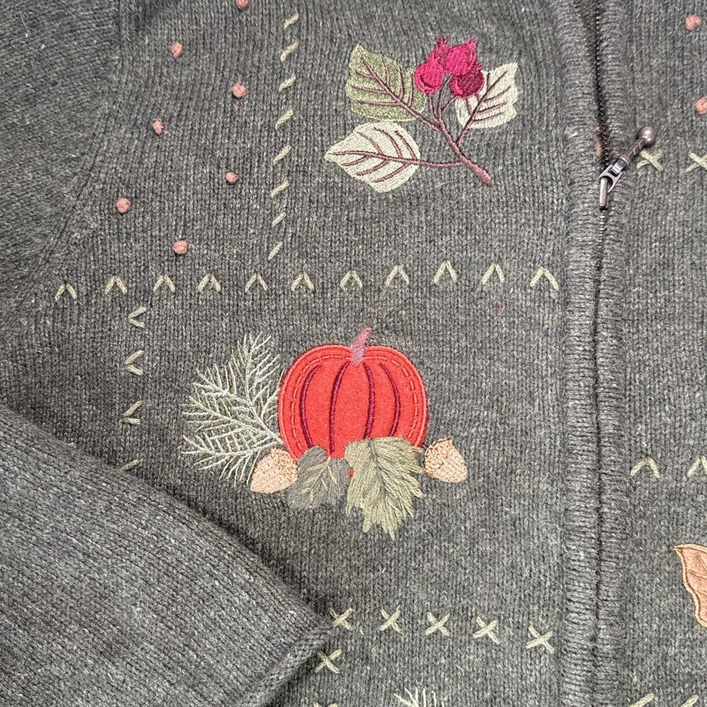 GrandmaCore Vtg 90s Autumn Harvest Cardigan Sweater 2X Embroidery Pumpkin Angora - Picture 5 of 12